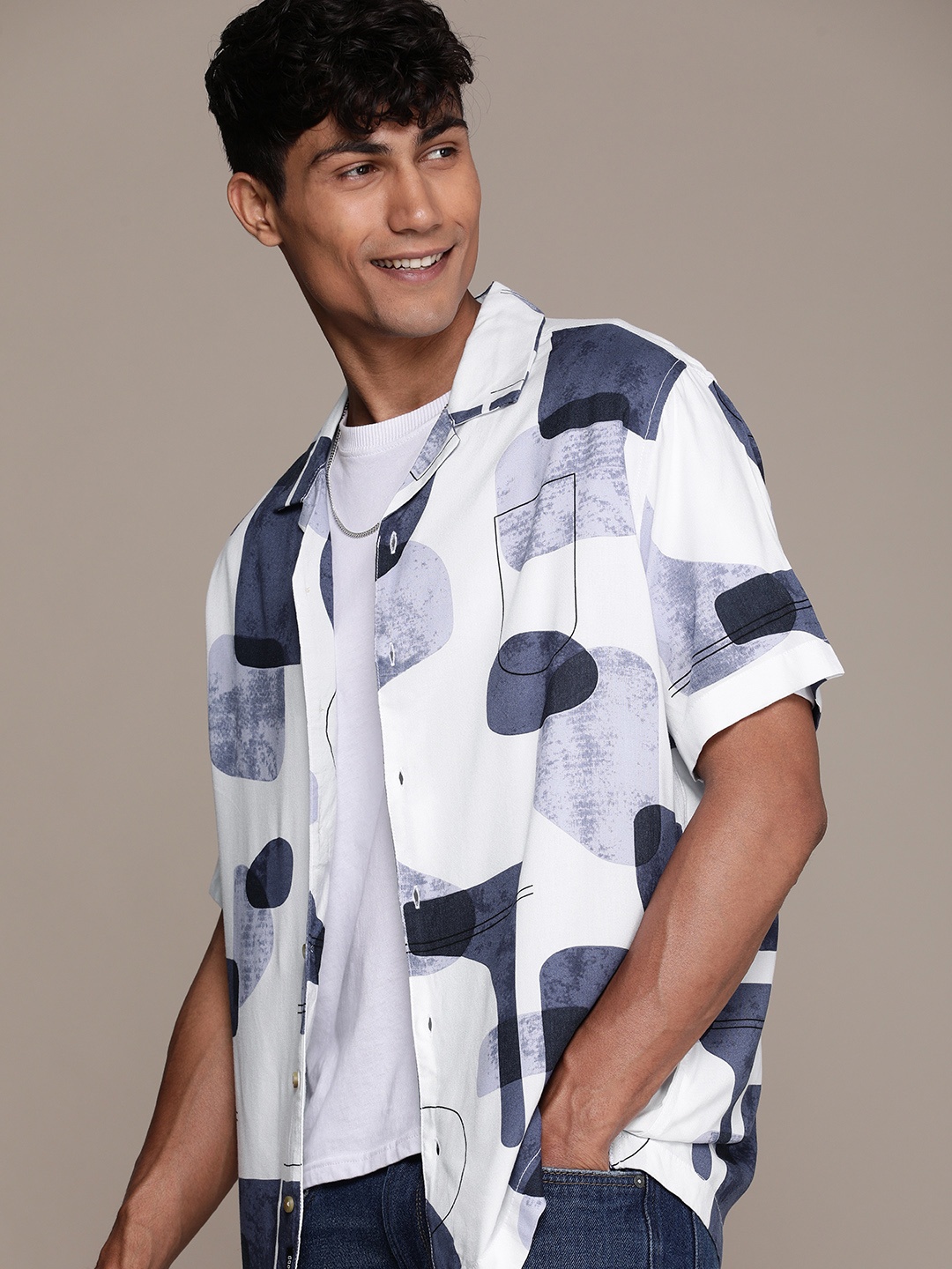 

WROGN Abstract Printed Casual Shirt, White