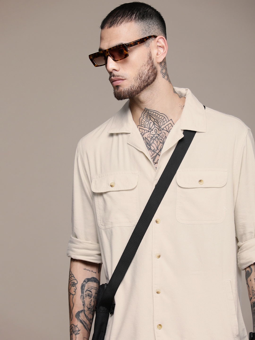 

WROGN Cuban Collar Casual Shirt, Beige