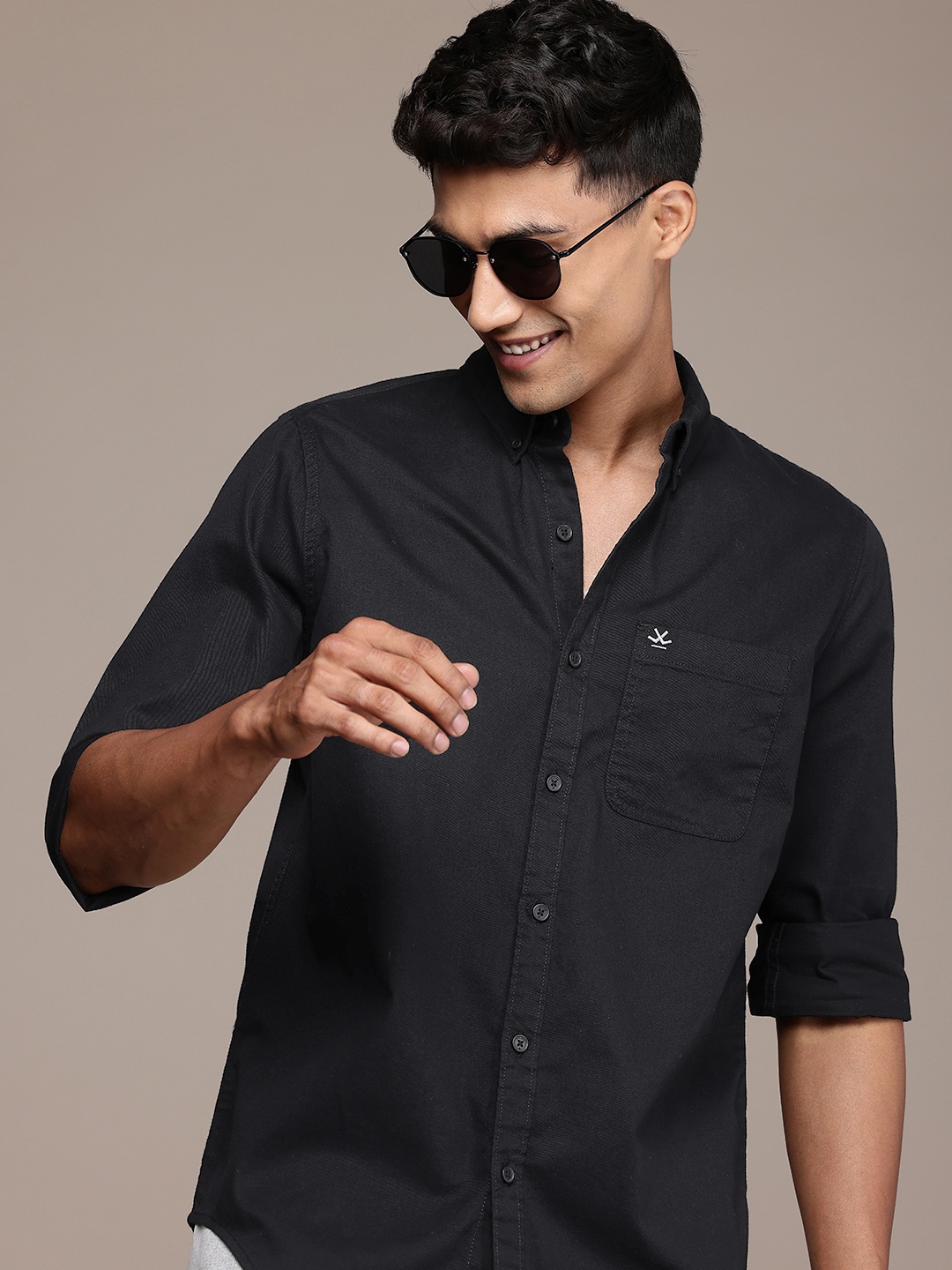 

WROGN Men Pure Cotton Casual Shirt, Black