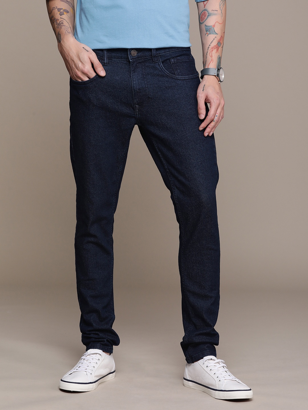 

WROGN Men Skinny Fit Stretchable Jeans, Navy blue