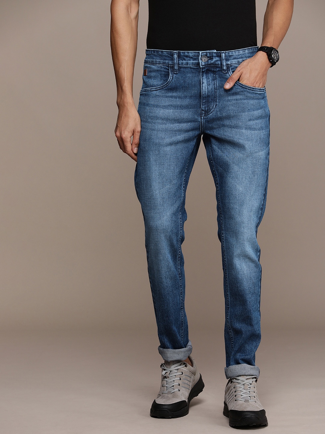 

WROGN Men Slim Fit Heavy Fade Stretchable Mid-Rise Jeans, Blue