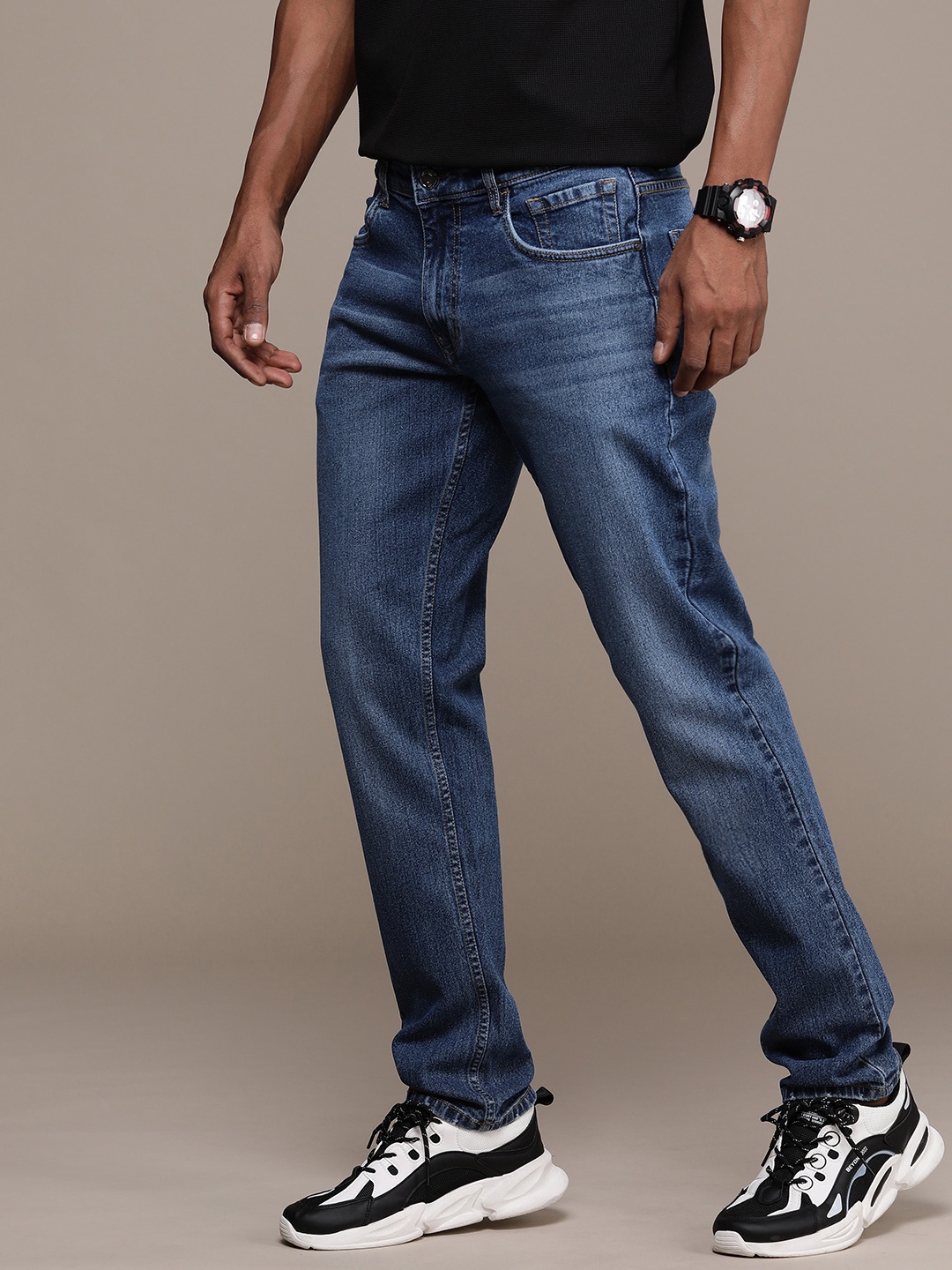 

WROGN Men Mid Rise Slim Fit Heavy Fade Stretchable Jeans, Blue
