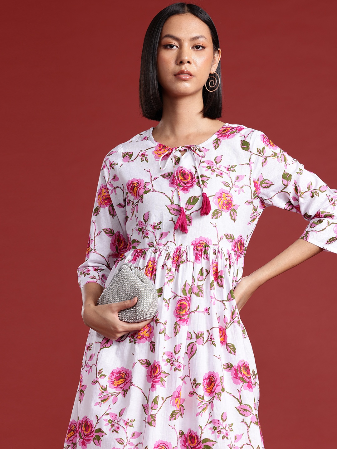 

all about you Women Floral Printed Cotton Kurta, White
