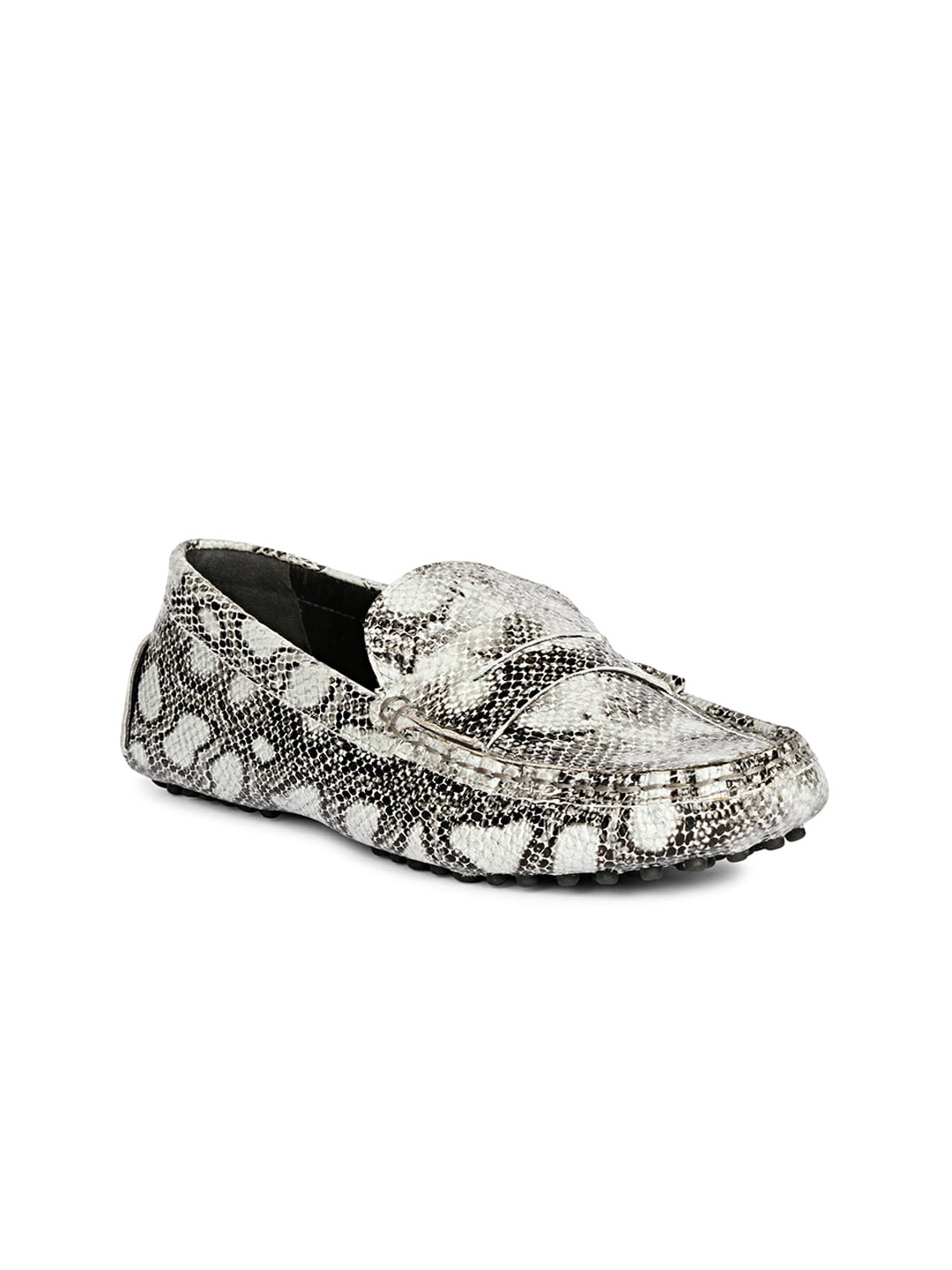 

Saint G Women Printed Leather Driving Shoes, Grey