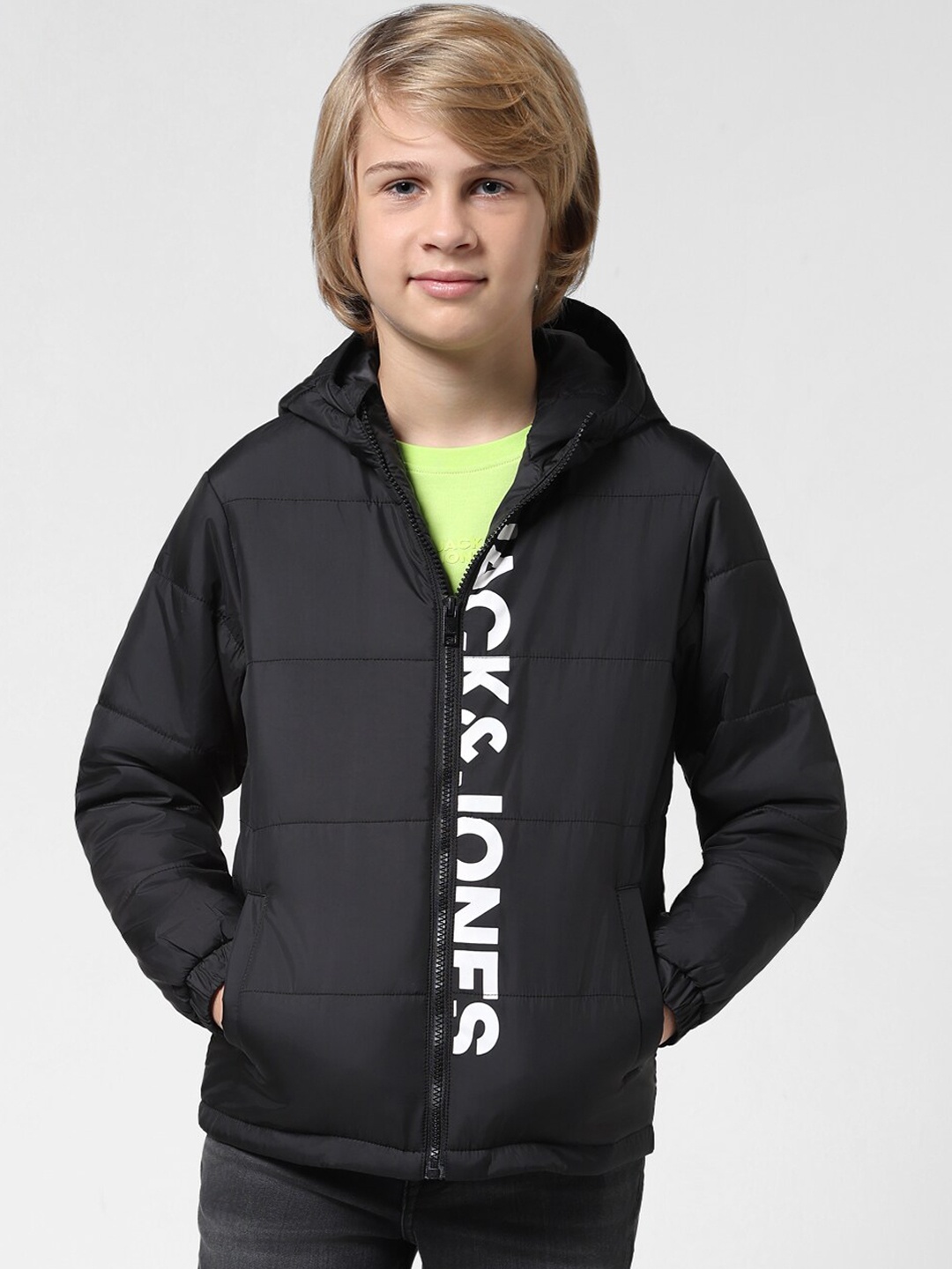 

Jack & Jones Junior Boys Printed Hooded Puffer Jacket, Black
