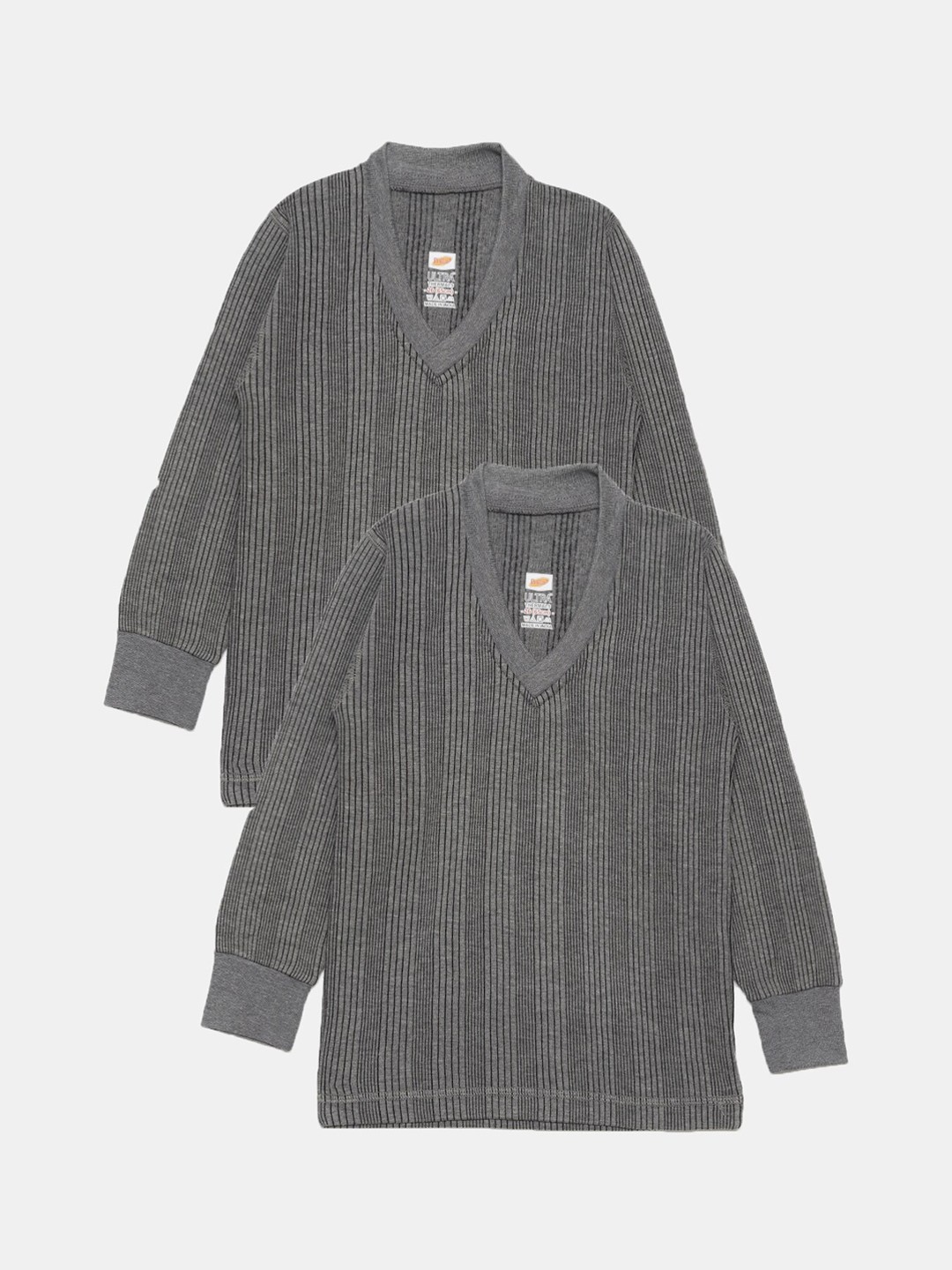 

Dollar Ultra Kids Pack Of 2 Striped Cotton Thermal Tops, Grey