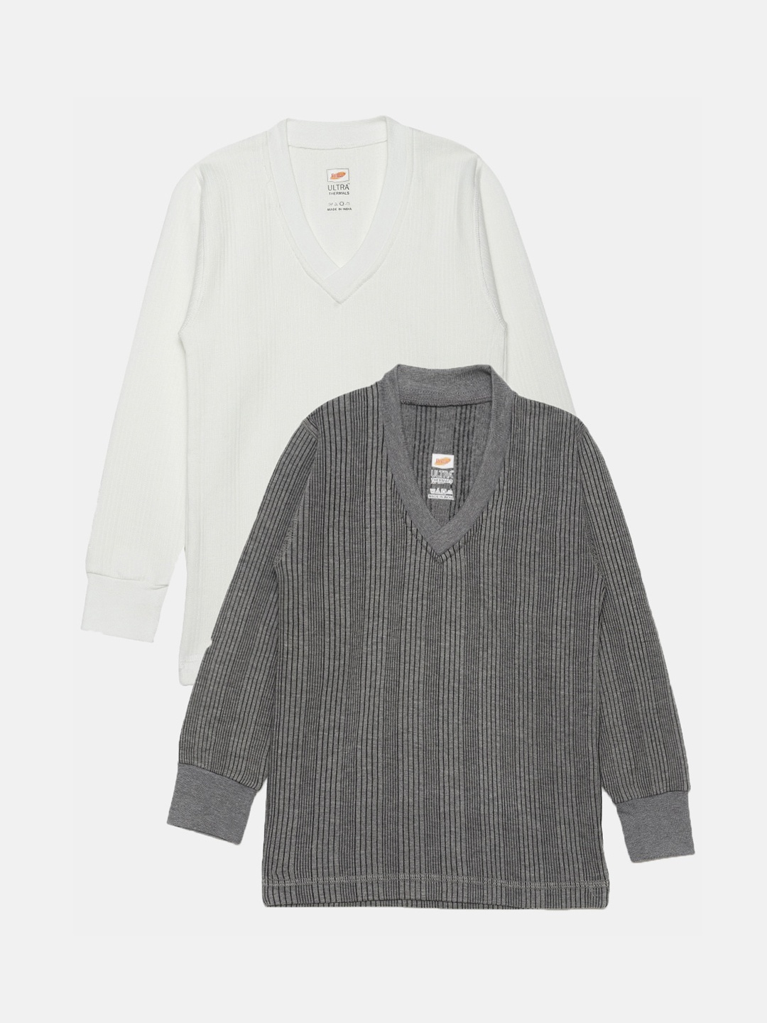 

Dollar Ultra Kids Pack Of 2 Striped Cotton Thermal Tops, Off white