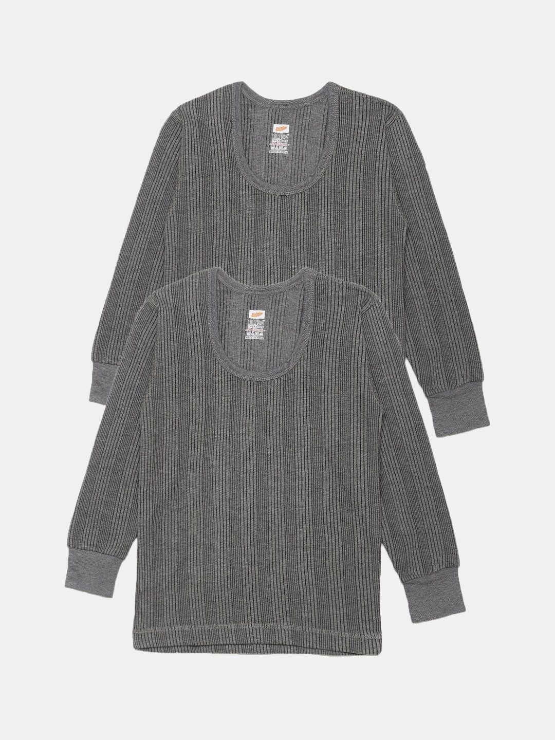 

Dollar Ultra Kids Pack Of 2 Striped Cotton Thermal Tops, Grey
