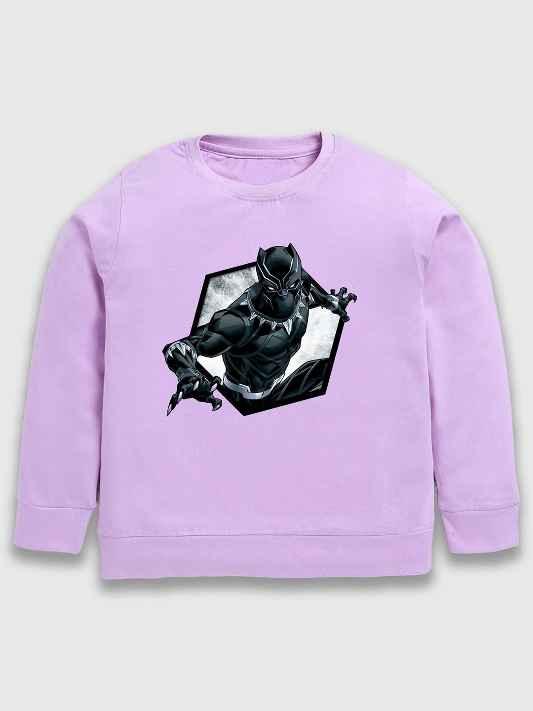 

SmartRAHO Boys Black Panther Printed Long Sleeves Regular Fit Cotton T-shirt, Purple