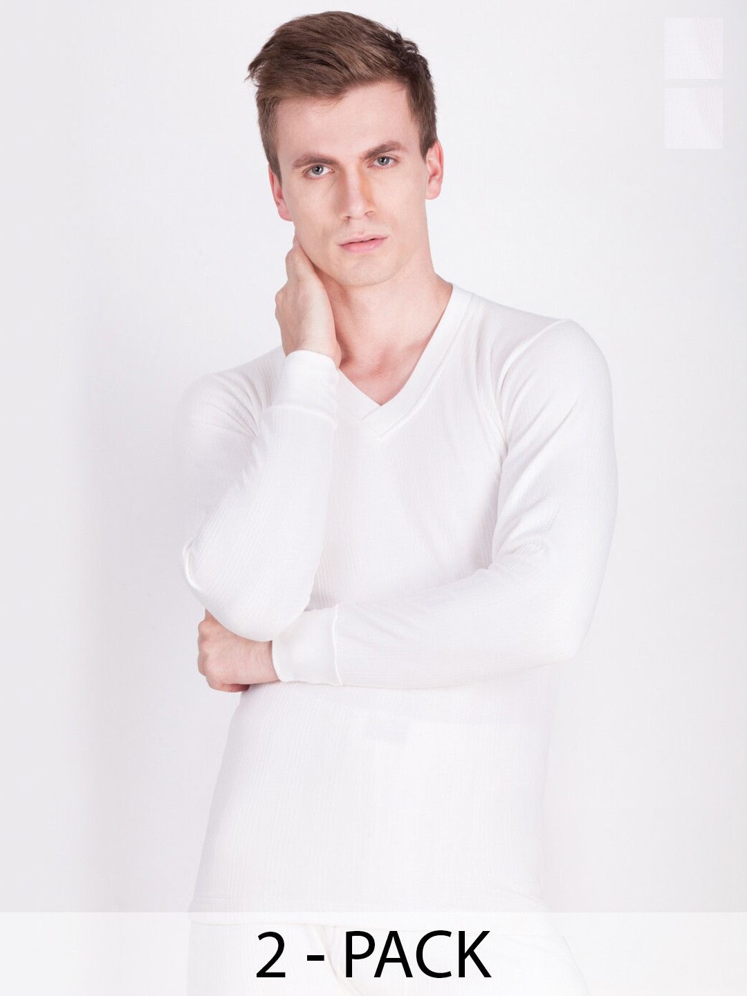 

Dollar Ultra Pack Of 2 V-Neck Ribbed Cotton Thermal Tops, White