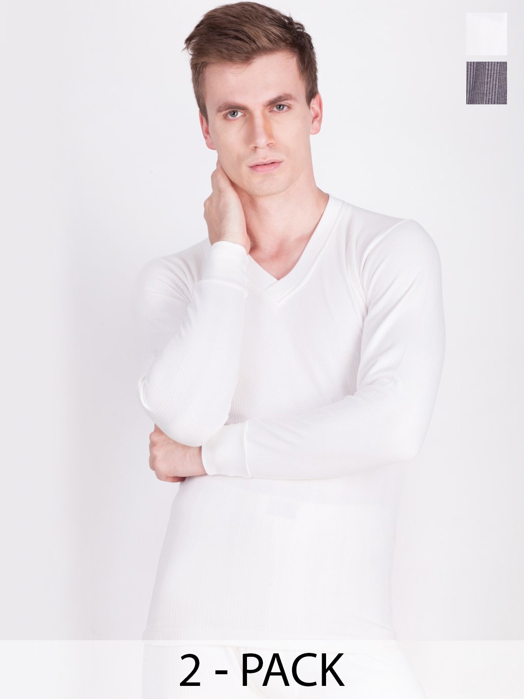 

Dollar Ultra Men Pack Of 2 V-Neck Cotton Thermal Tops, White