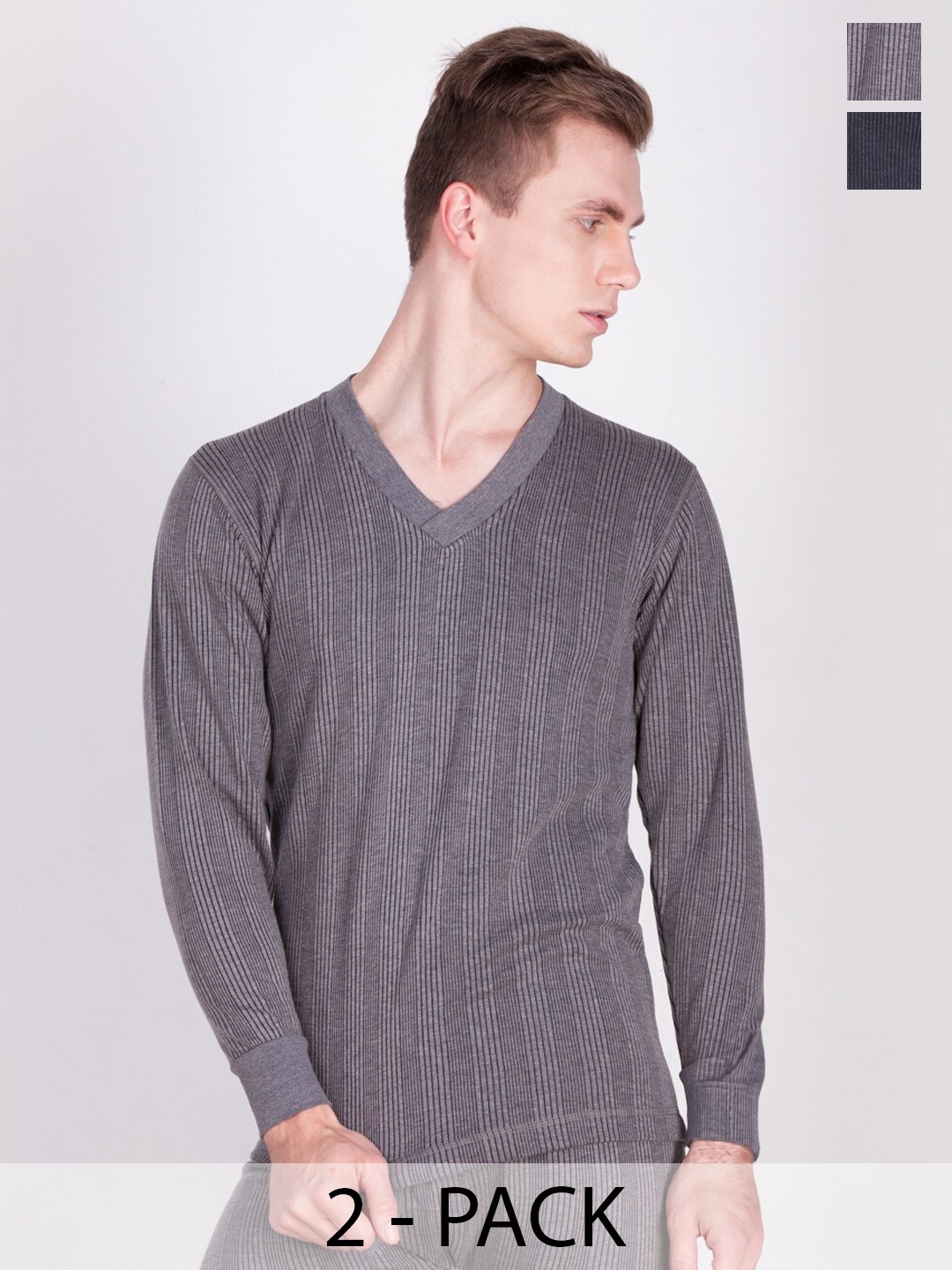 

Dollar Ultra Pack Of 2 V-Neck Cotton Thermal Tops, Black