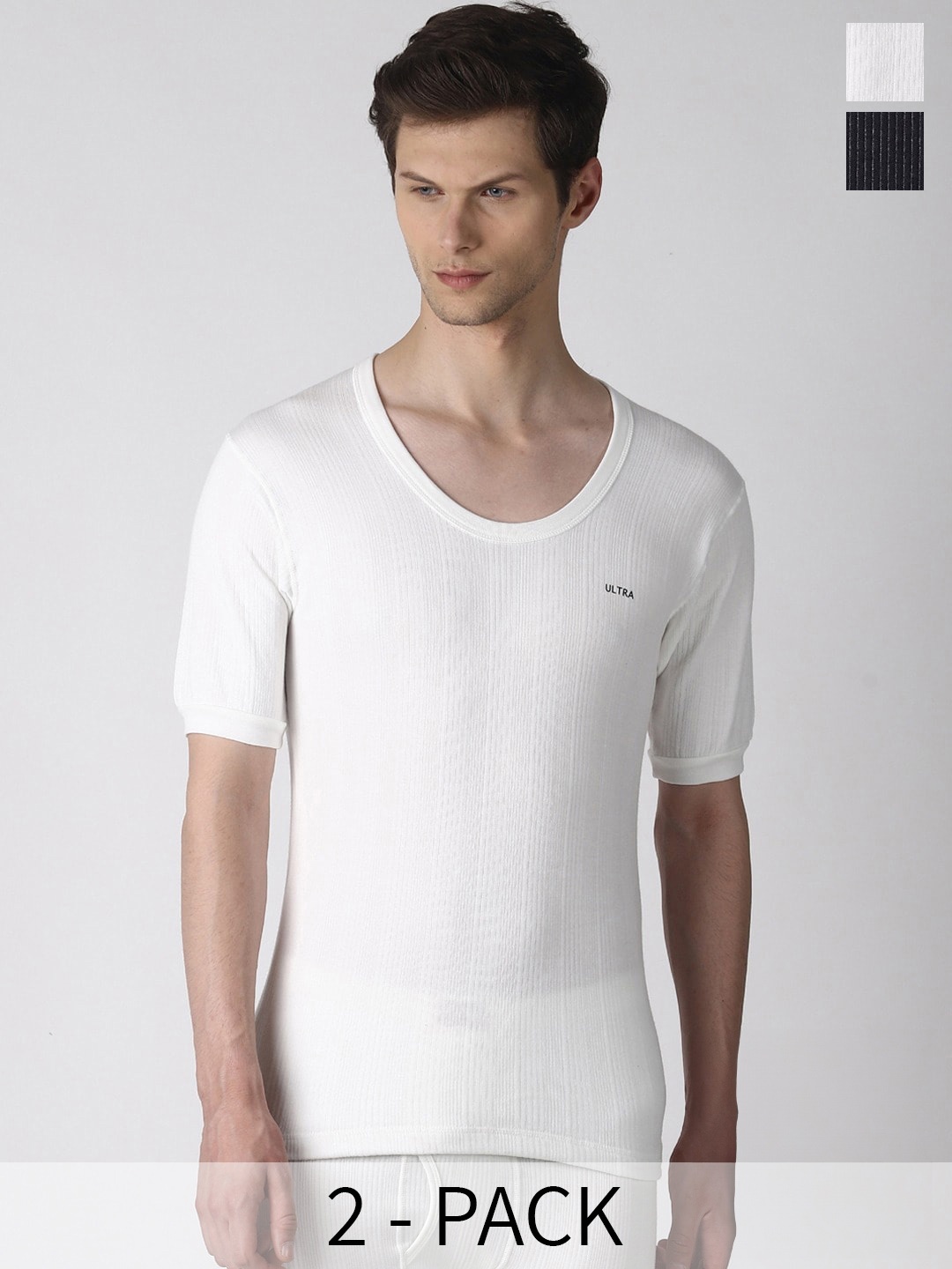 

Dollar Ultra Pack Of 2 Striped Cotton Thermal Tops, Off white