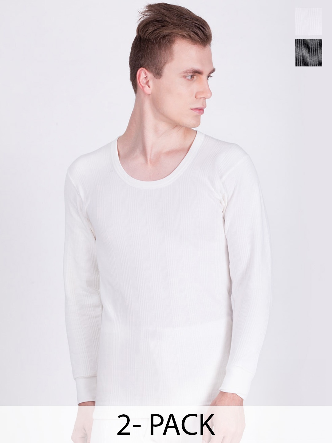 

Dollar Ultra Pack Of 2 Striped Cotton Thermal Tops, Off white