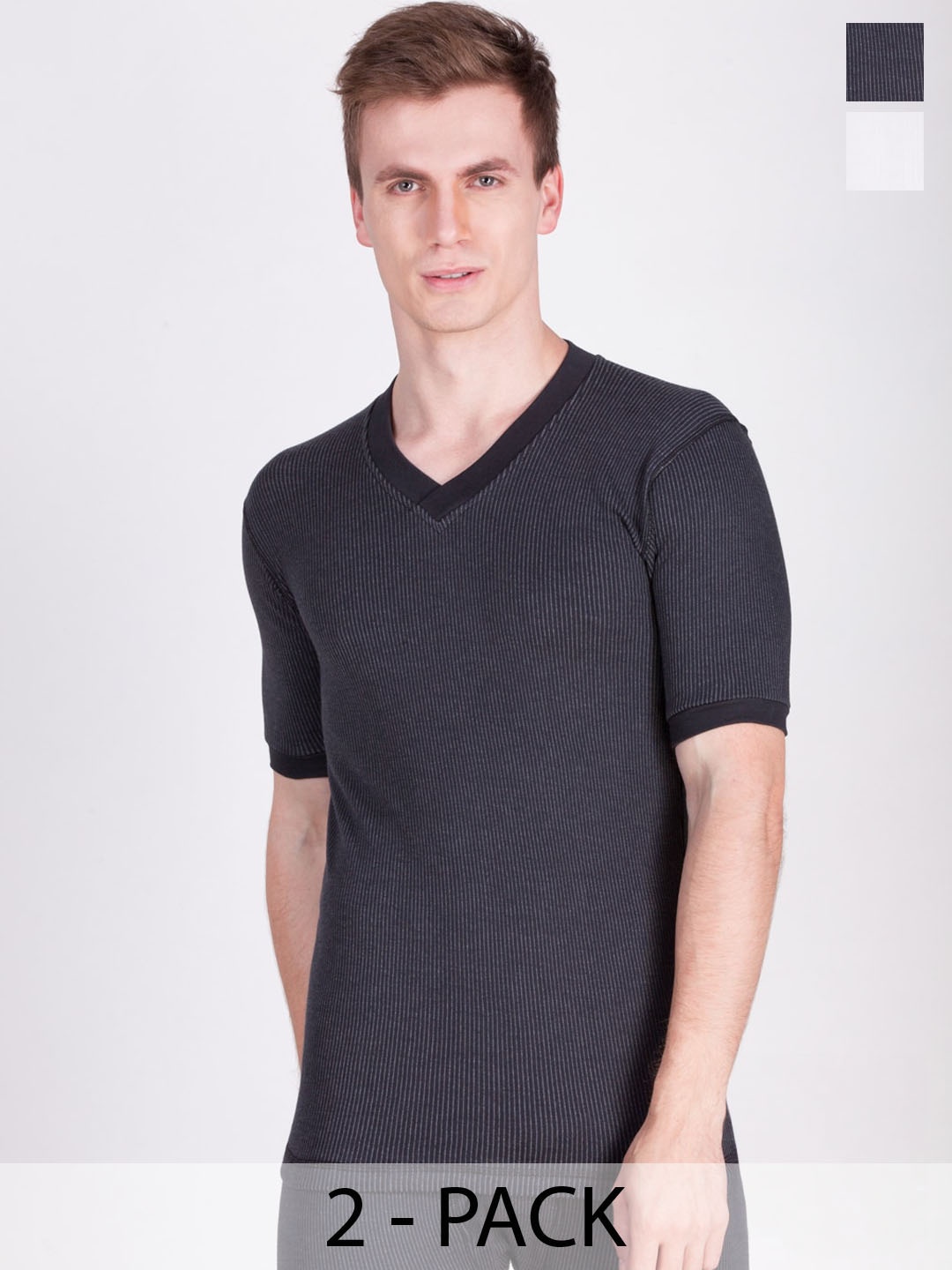 

Dollar Ultra Pack Of 2 Striped Cotton Thermal Tops, Black