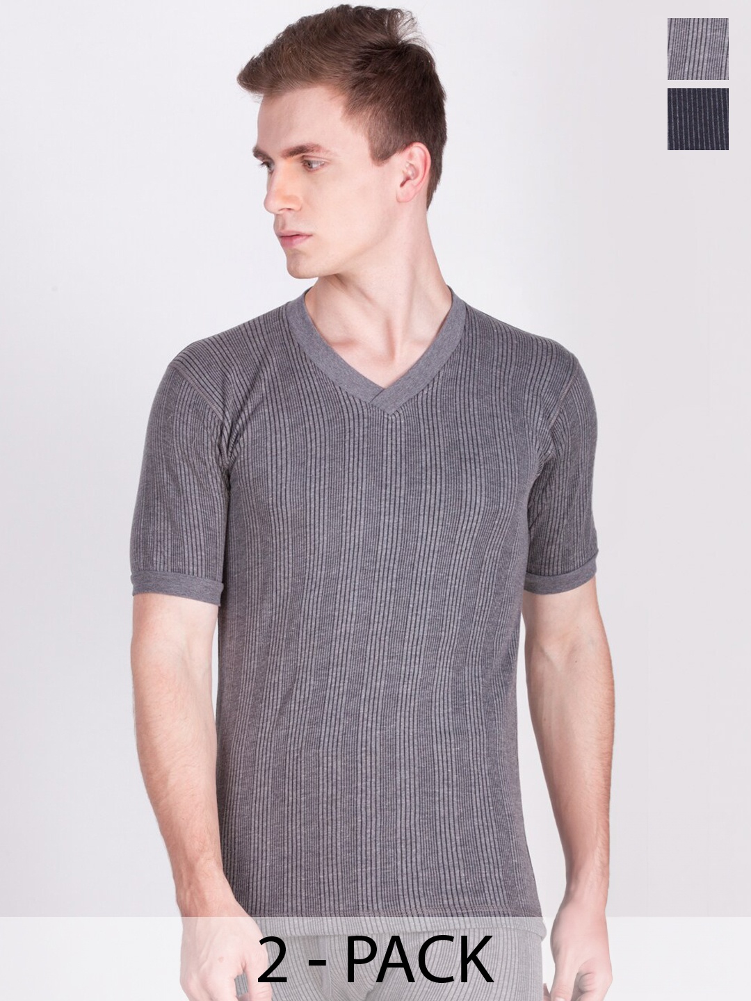 

Dollar Ultra Pack Of 2 Striped Cotton Thermal Tops, Black