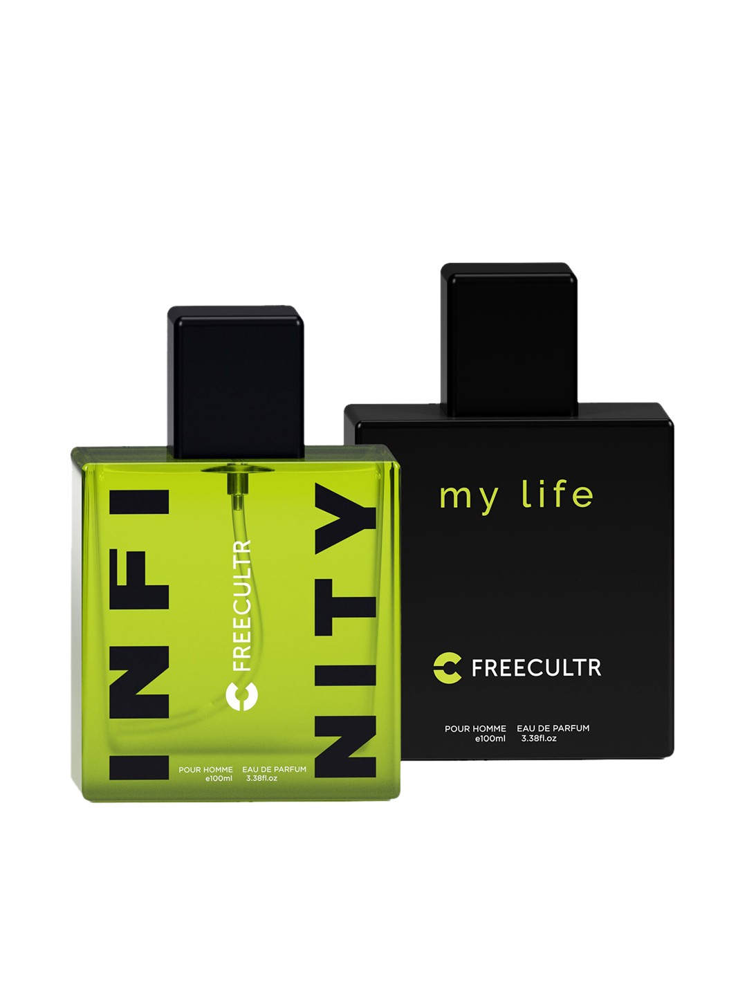 

FREECULTR Men Set of 2 Long Lasting Eau De Parfum - Infinity & My Life - 100ml each, Black