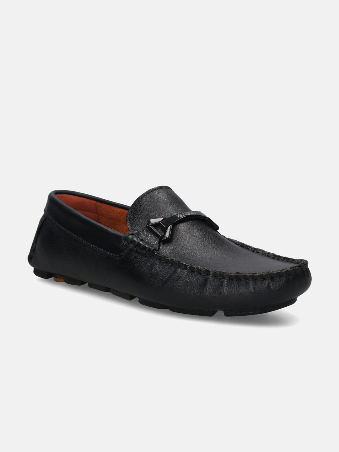 

BAGATT Men Textured Leather Square Toe Comfort Insole Loafers, Navy blue