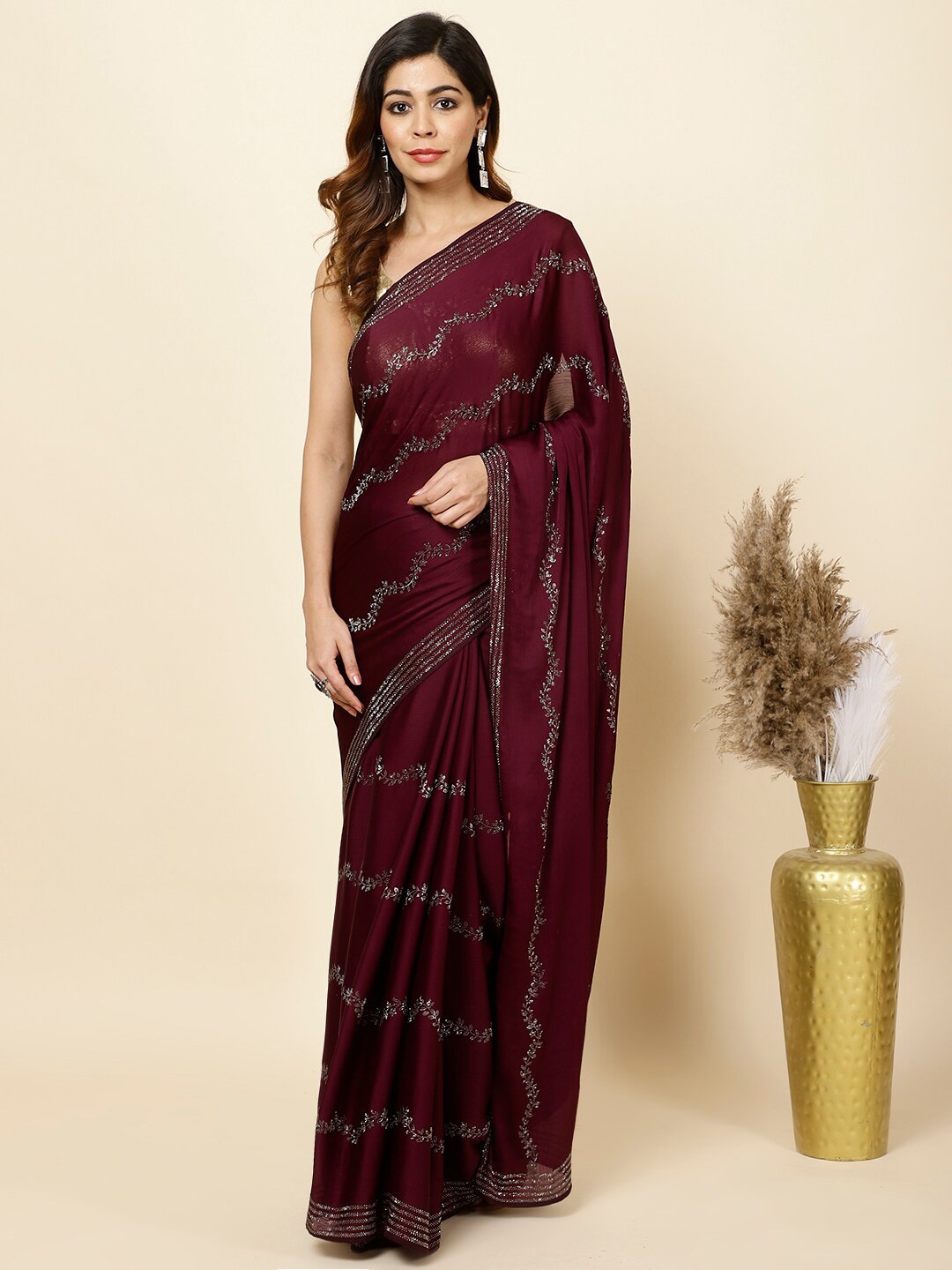 

Meena Bazaar Embellished Saree, Purple