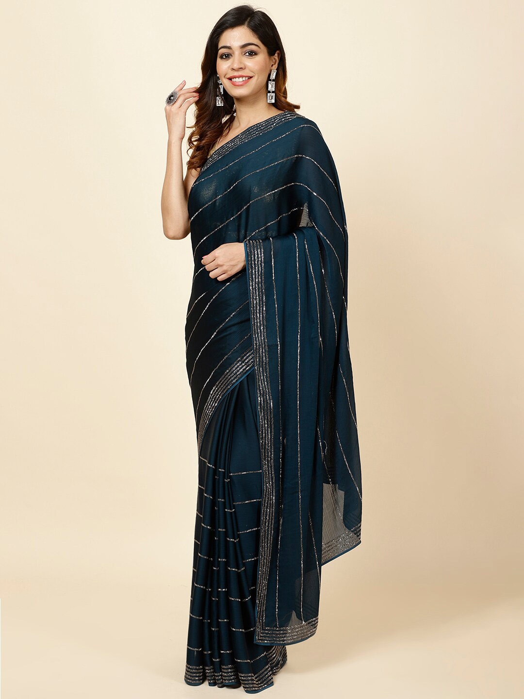 

Meena Bazaar Embellished Art Silk Saree, Teal
