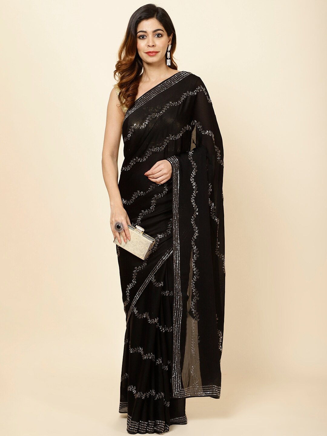 

Meena Embellished Art Silk Saree, Black