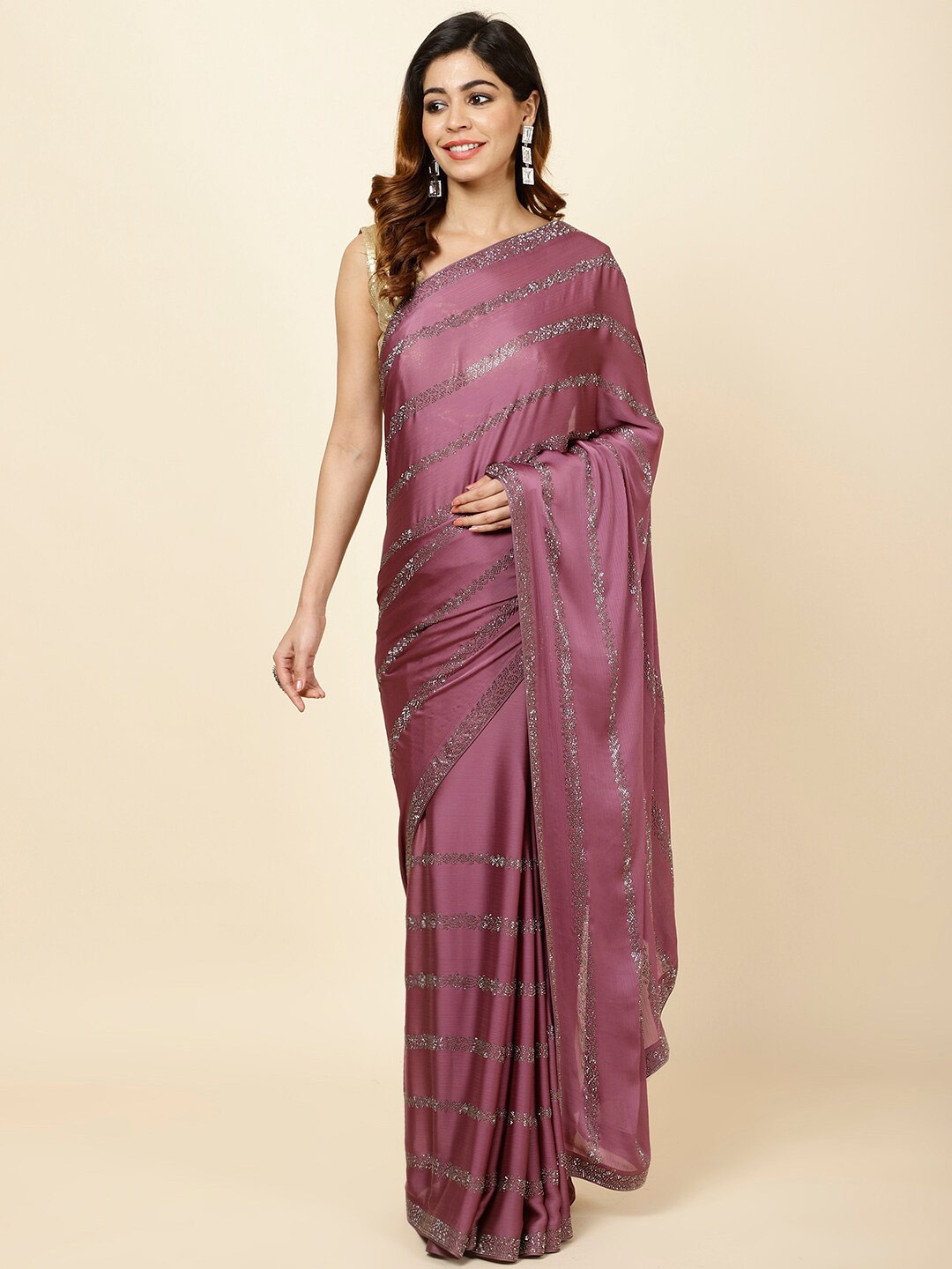 

Meena Bazaar Embellished Saree, Pink