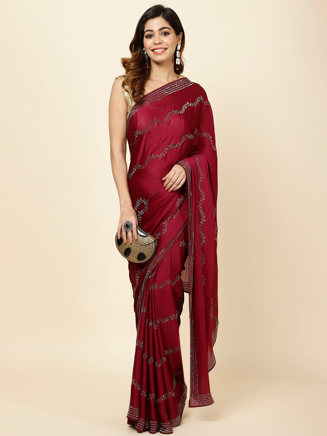

Meena Bazaar Embellished Saree, Burgundy