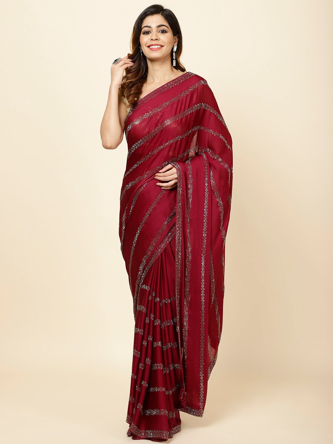 

Meena Bazaar Embellished Saree, Burgundy