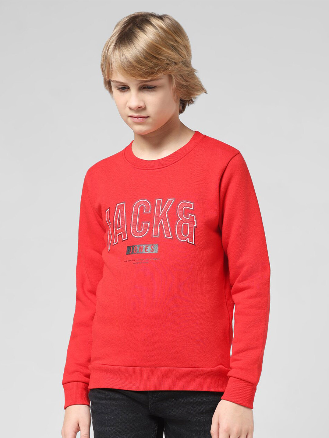 

Jack & Jones Junior Boys Typography Printed Pullover, Red
