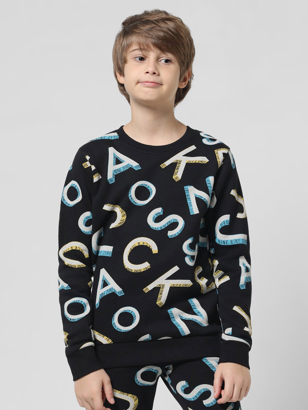 

Jack & Jones Junior Boys Typography Printed Round Neck Pullover, Black