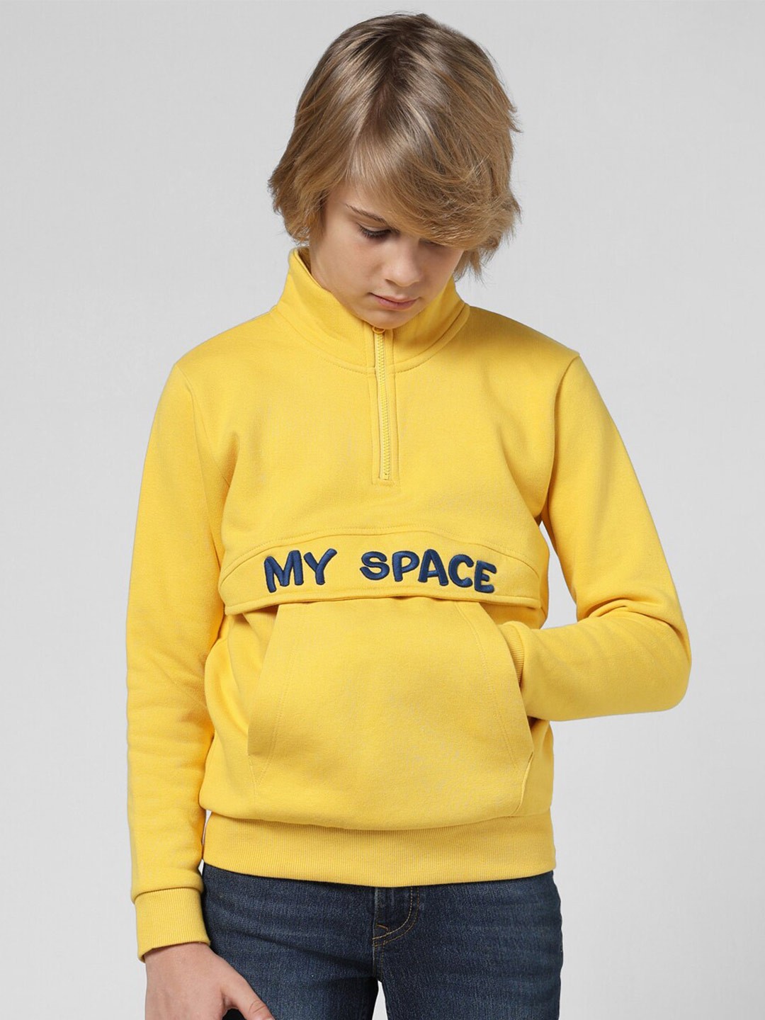 

Jack & Jones Junior Boys Typography Embroidered High Neck Pullover, Yellow