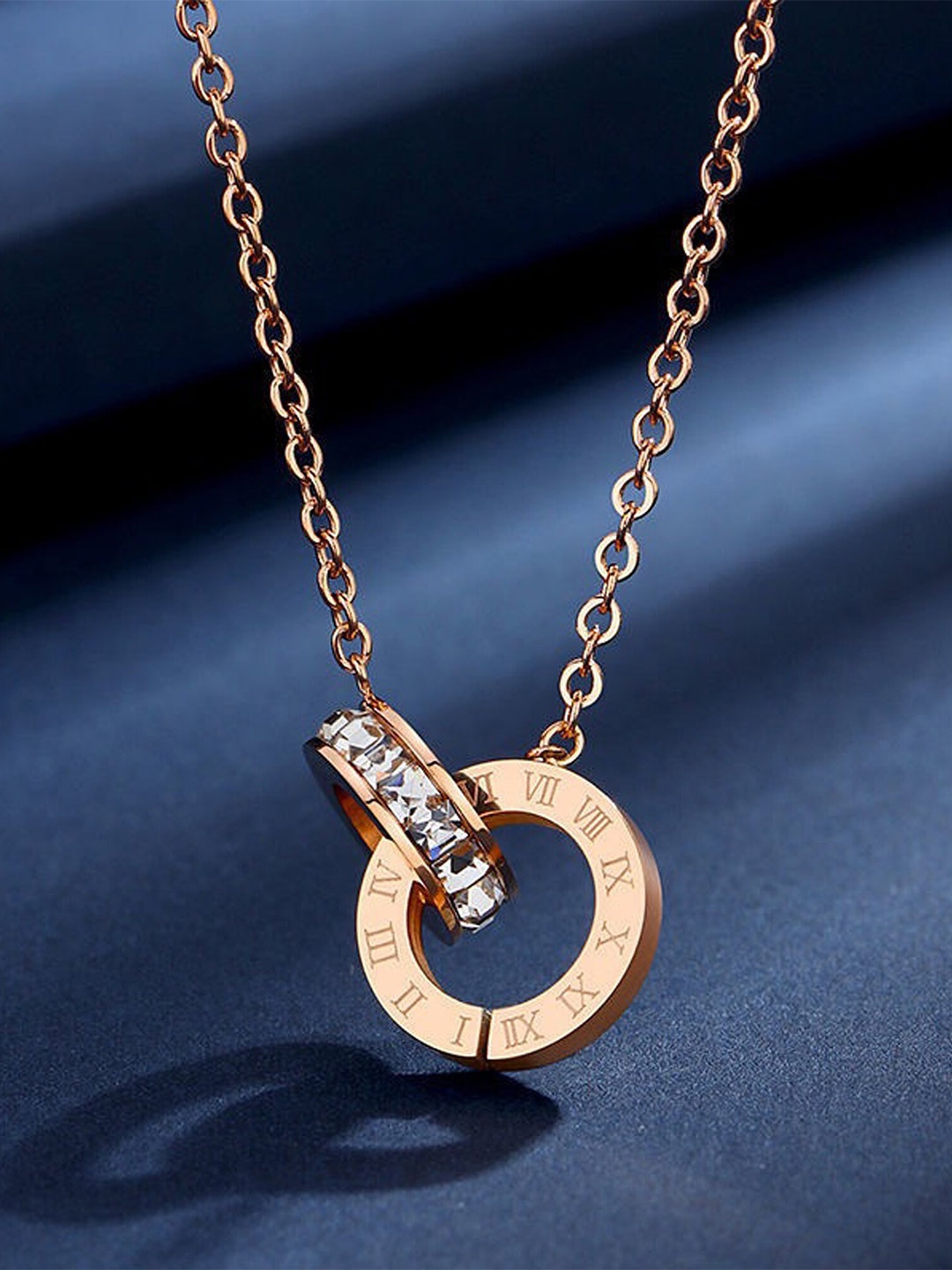 

Fashion Frill Rose Gold-Plated Stainless Steel Crystal Studded Necklace