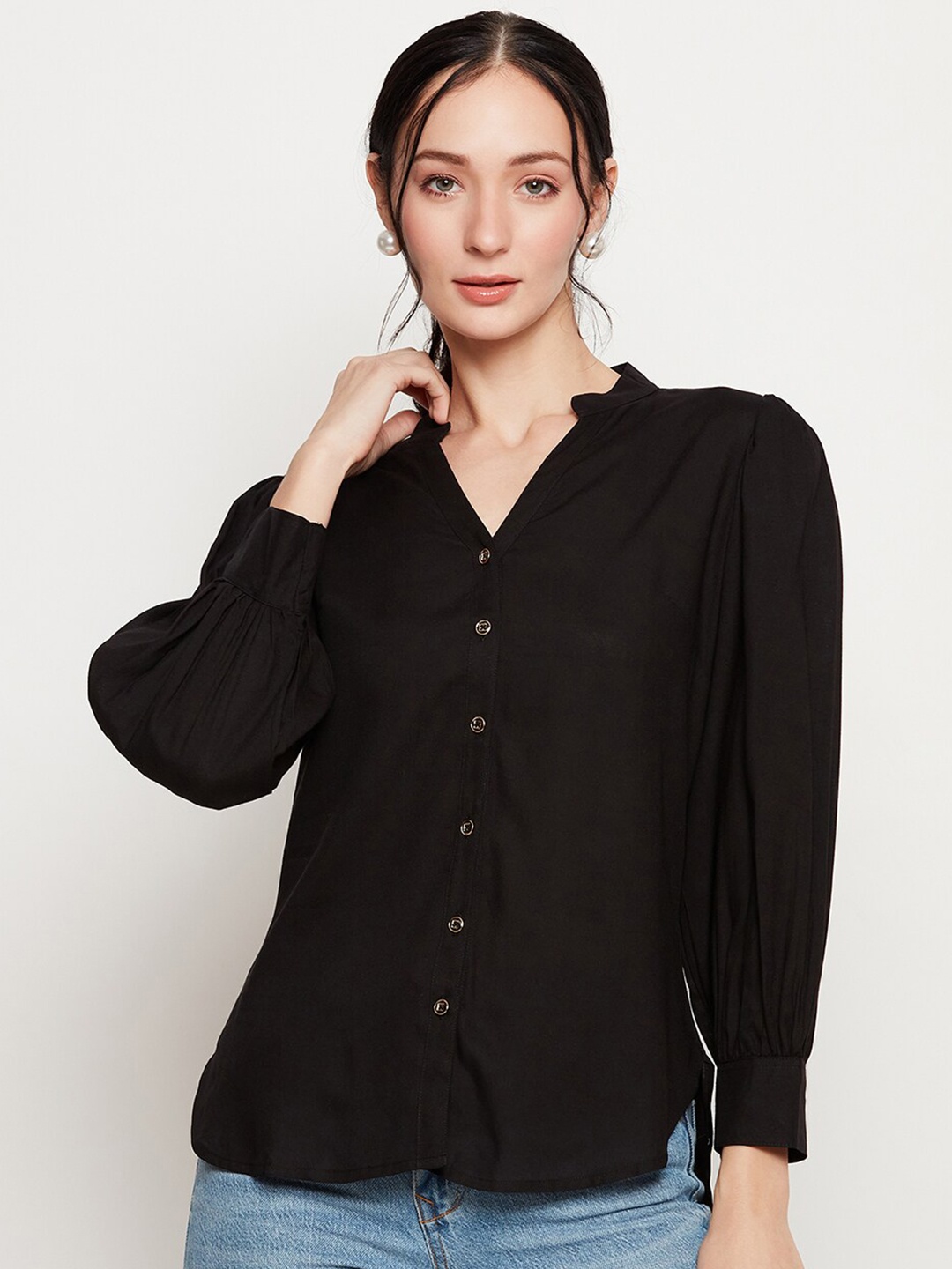 

BAESD Mandarin Collar Classic Regular Fit Casual Shirt, Black