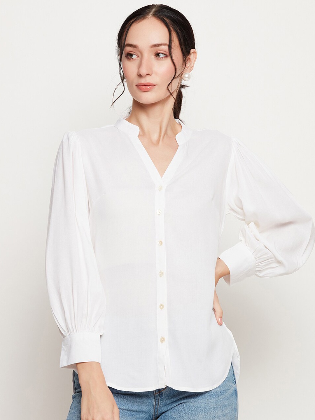

BAESD Mandarin Collar Classic Regular Fit Casual Shirt, White