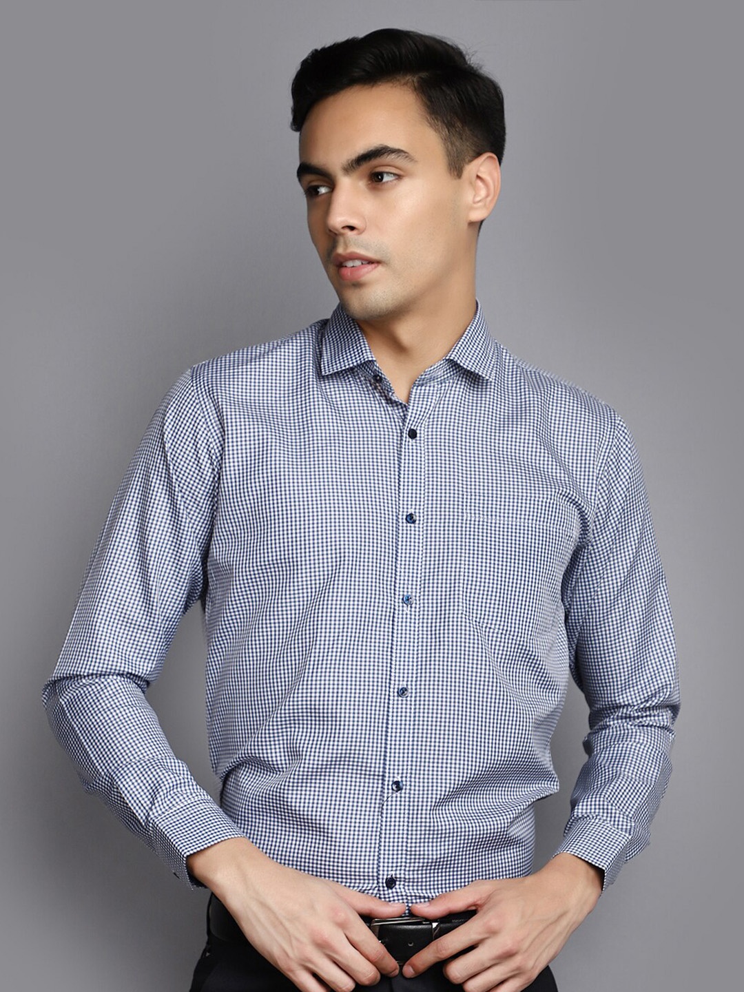 

V-Mart Micro Checked Formal Shirt, Blue