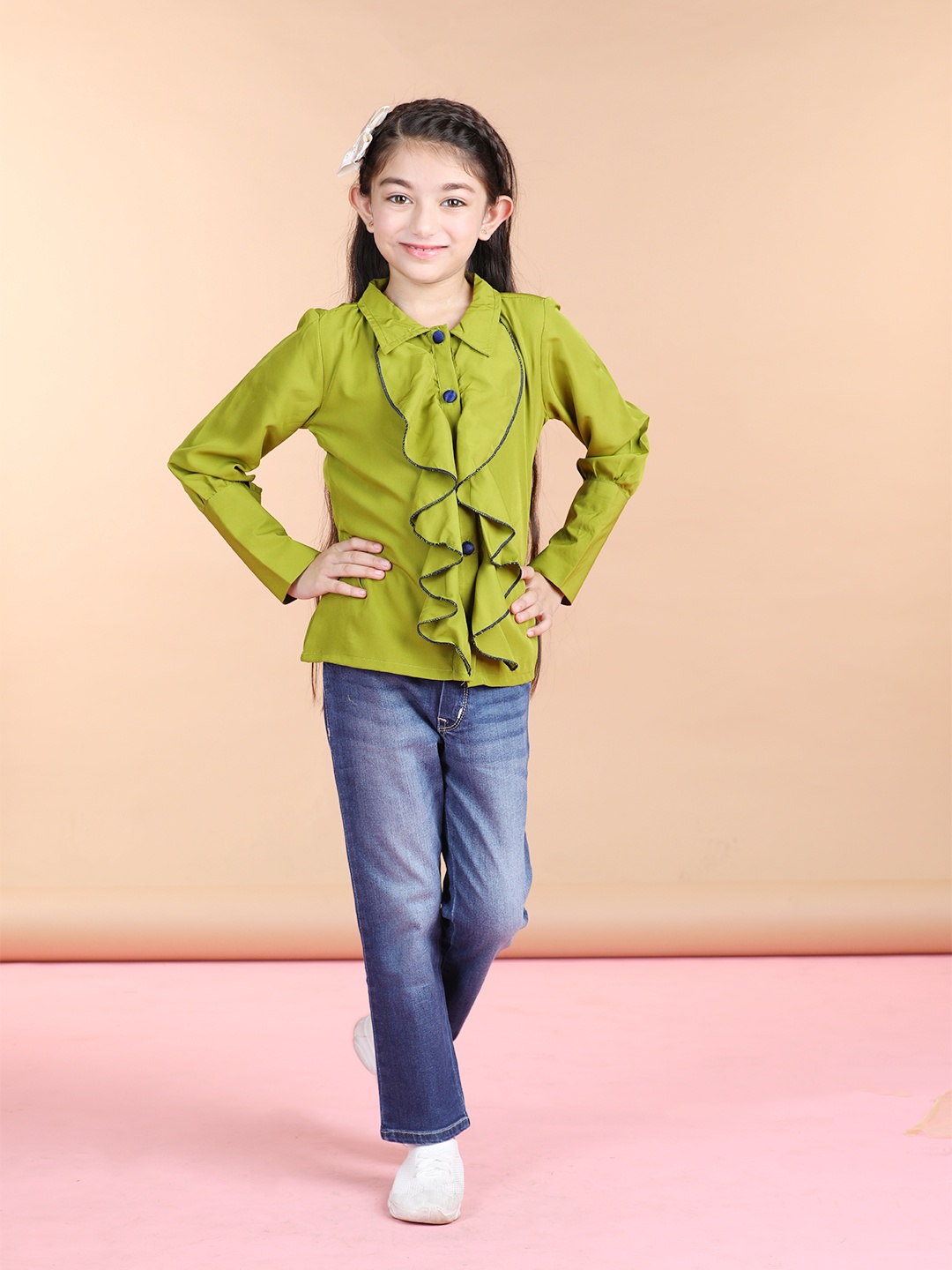 

Cutiekins Girls Ruffles Deatil Shirt Style Top, Green