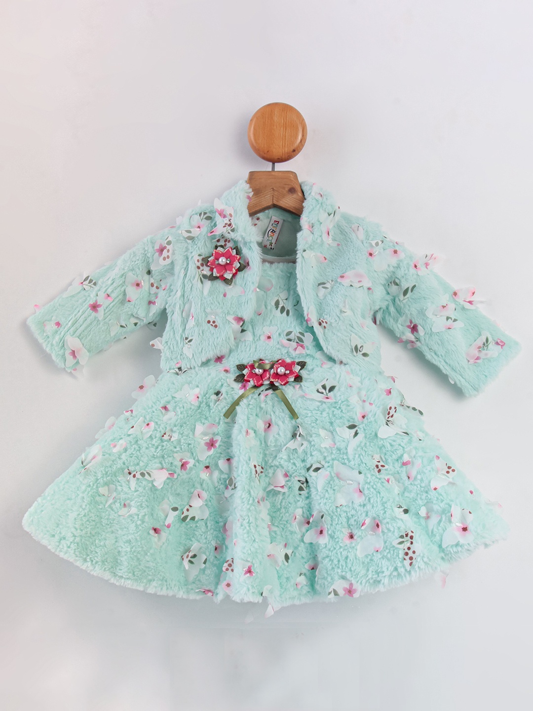 

Enfance Girls Floral Printed Fit & Flare Dress With Jacket, Green
