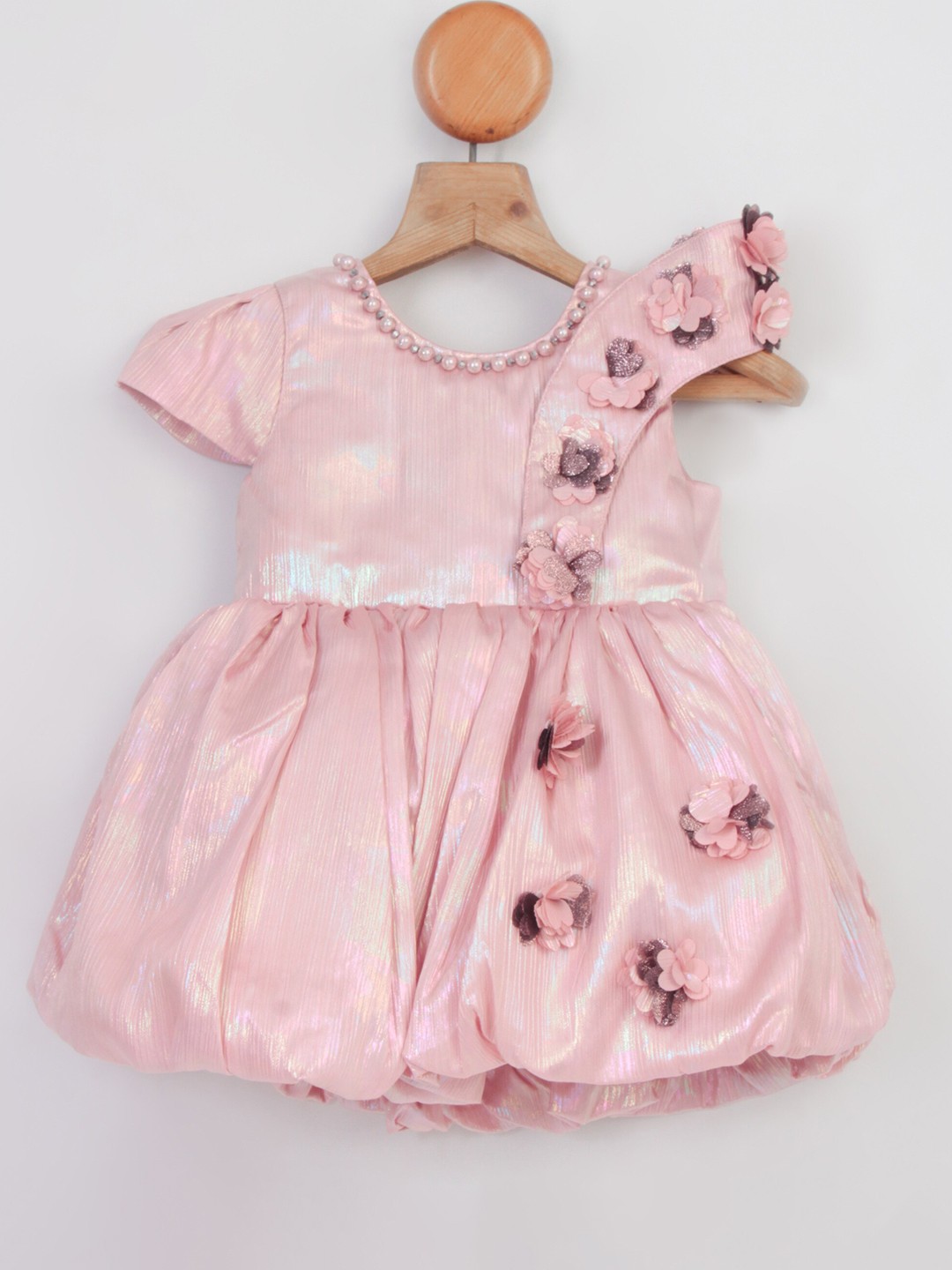 

Enfance Girls Floral Embellished Cap Sleeves Net Fit & Flare Dress, Peach