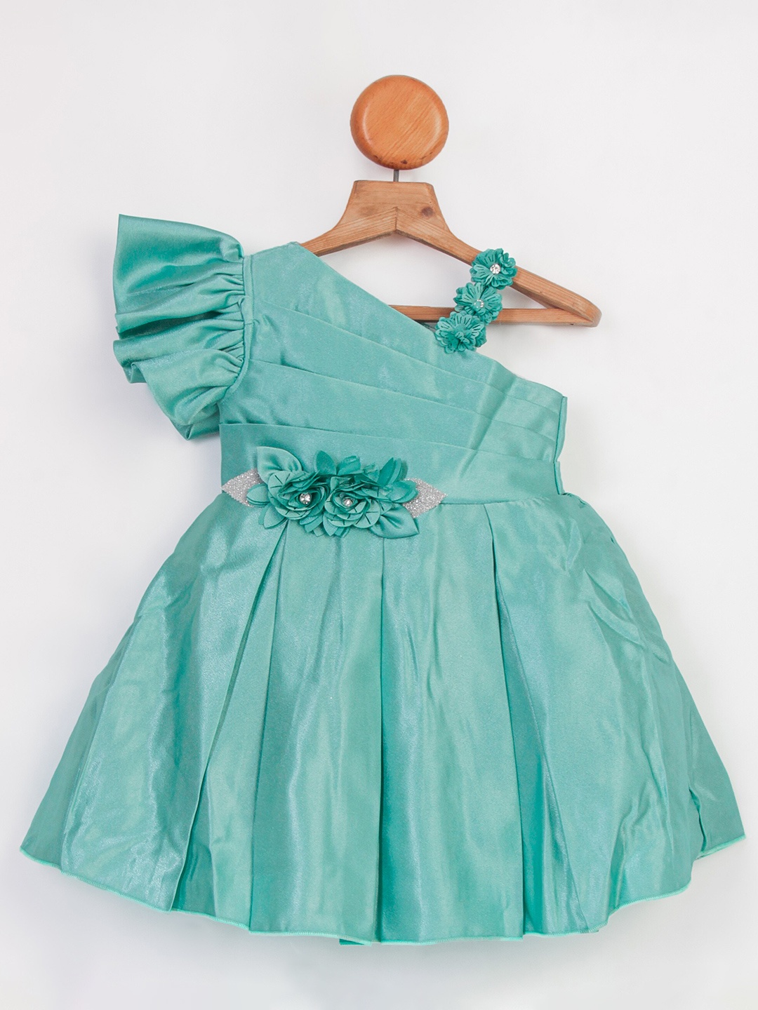 

Enfance Girls One Shoulder Satin Fit & Flare Dress, Green