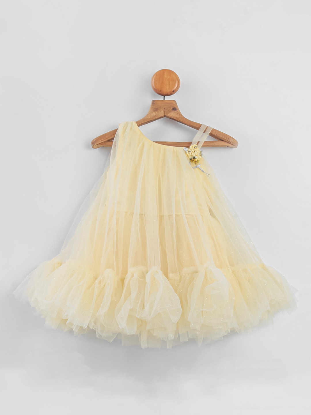 

Enfance Girls One Shoulder Net A-Line Dress, Yellow