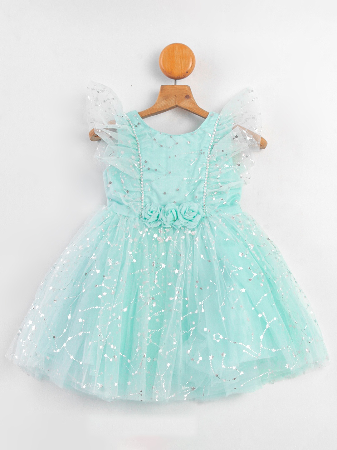 

Enfance Girls Embellished Net Fit & Flare Dress, Green