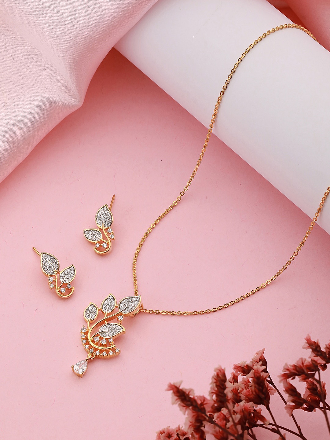 

Saraf RS Jewellery Gold-Plated CZ-Studded Jewellery Set