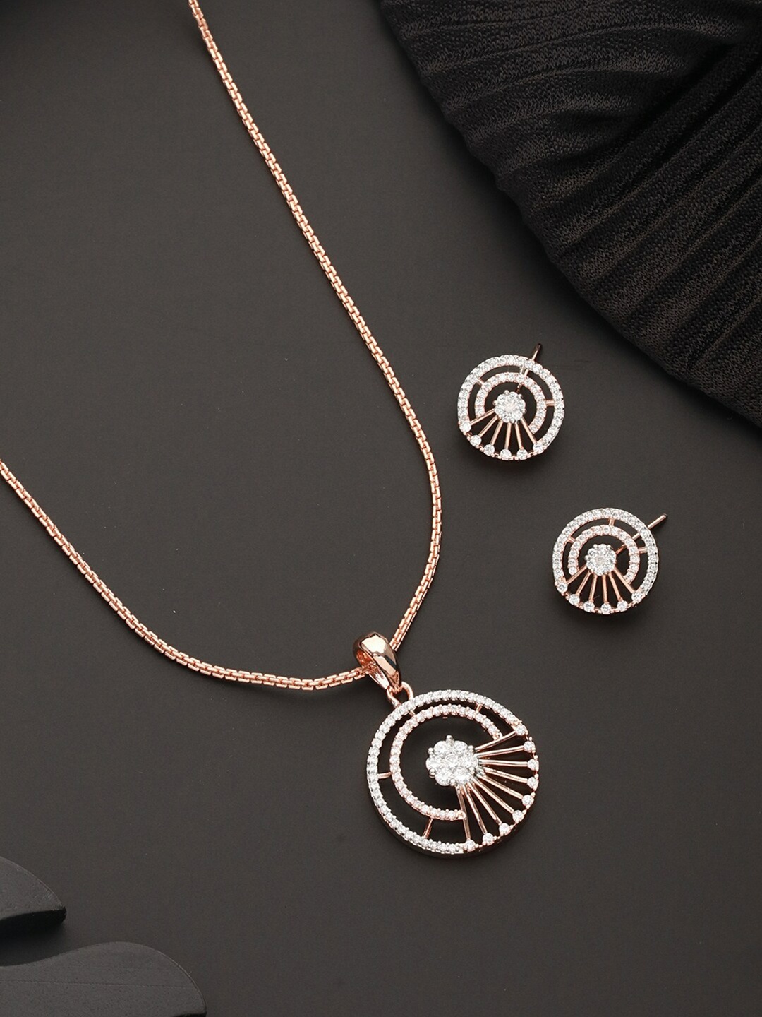 

Saraf RS Jewellery Rose Gold-Plated AD-Studded Pendant Set