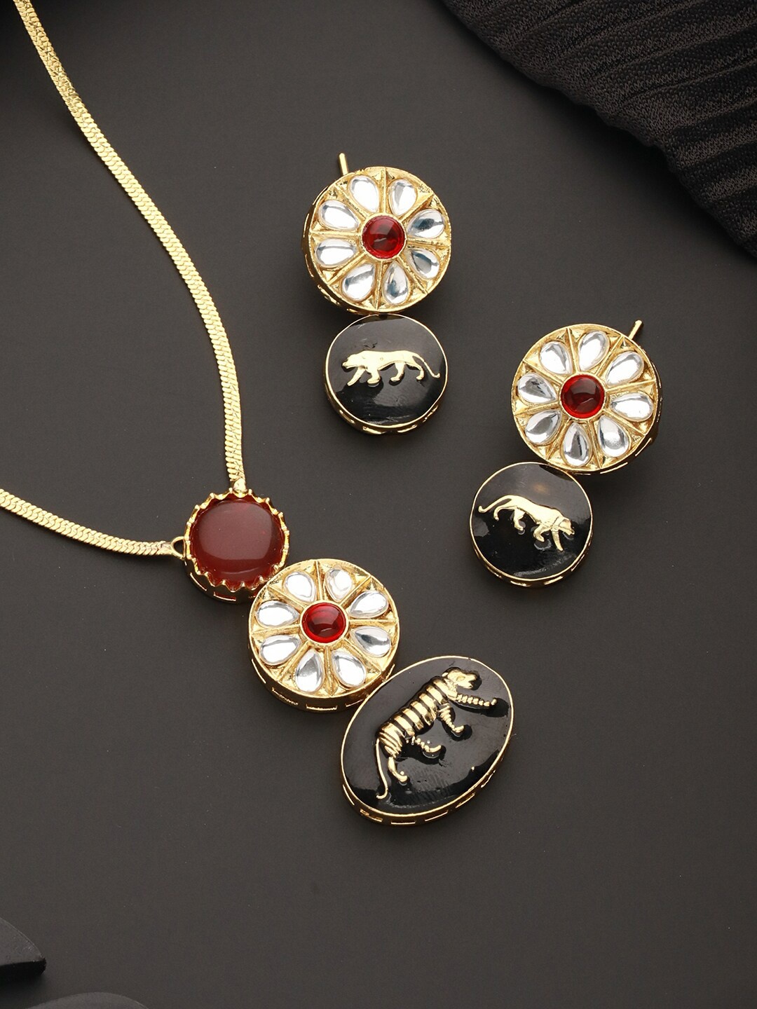 

Saraf RS Jewellery Gold Plated Kundan & AD Studded Necklace with Earrings