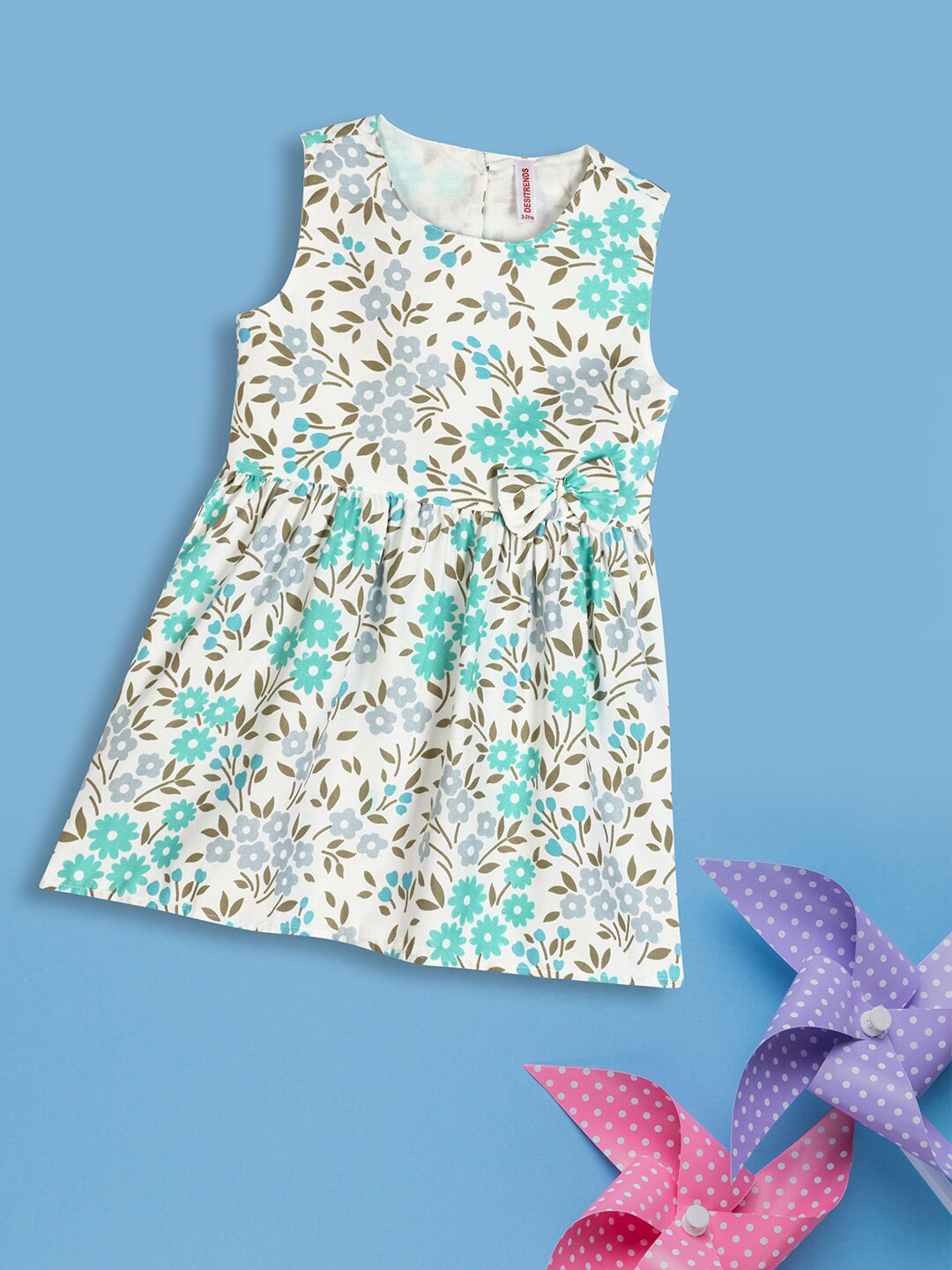 

V-Mart Floral Printed Bow Detail Fit & Flare Dress, Off white