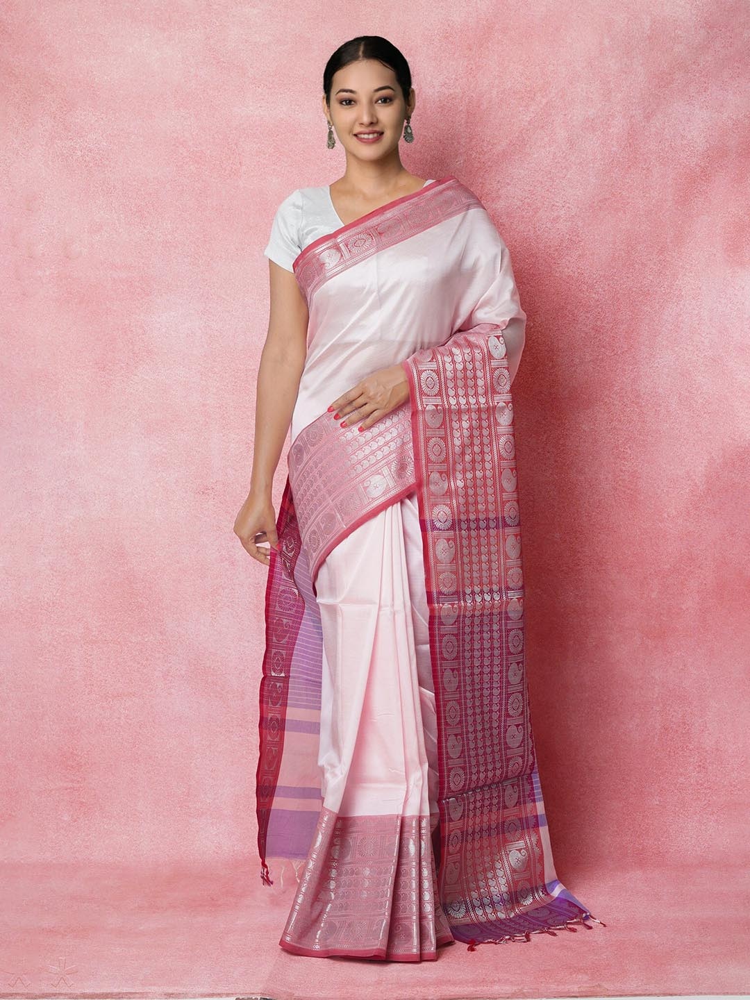 

Unnati Silks Woven Design Pure Silk Narayan Peth Saree, Pink