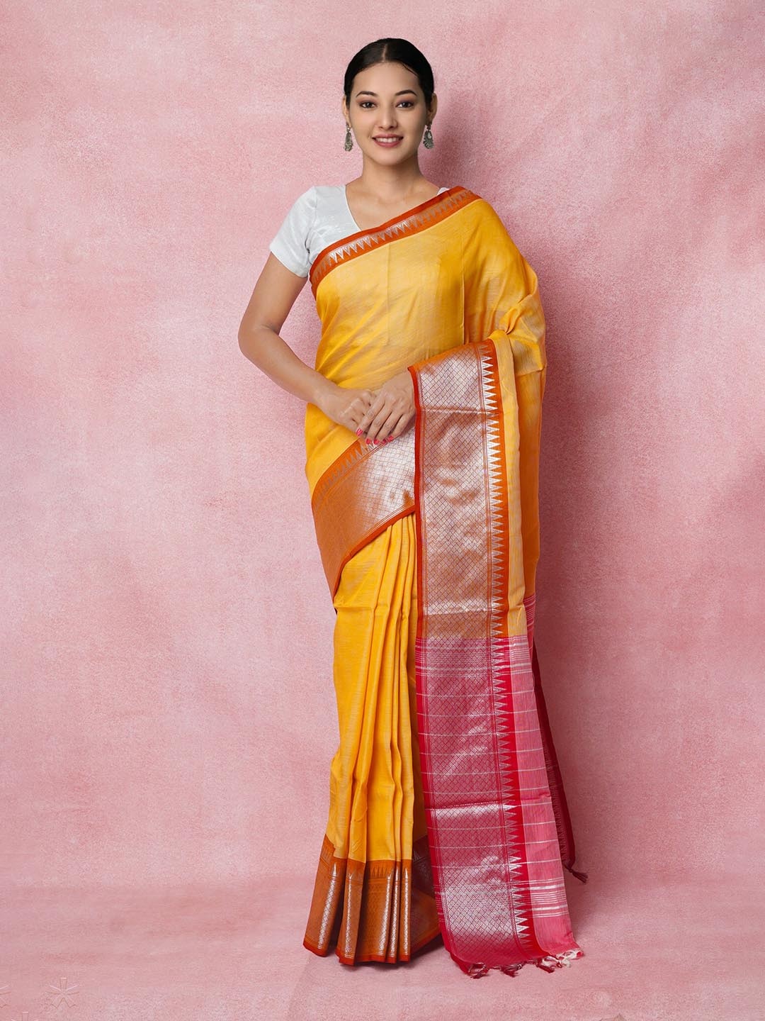 

Unnati Silks Woven Design Pure Silk Handloom Narayan Peth Saree, Orange