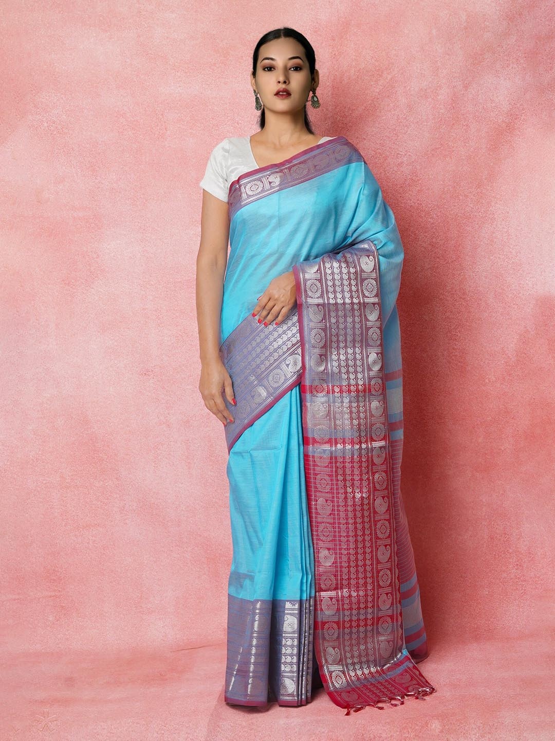 

Unnati Silks Woven Design Pure Silk Handloom Narayan Peth Saree, Blue