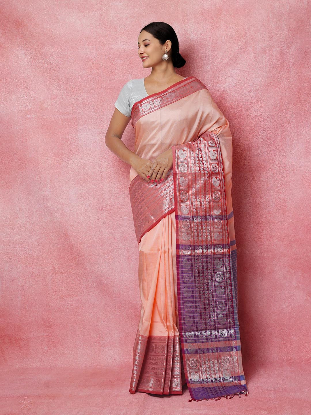 

Unnati Silks Woven Design Pure Silk Handloom Narayan Peth Saree, Pink