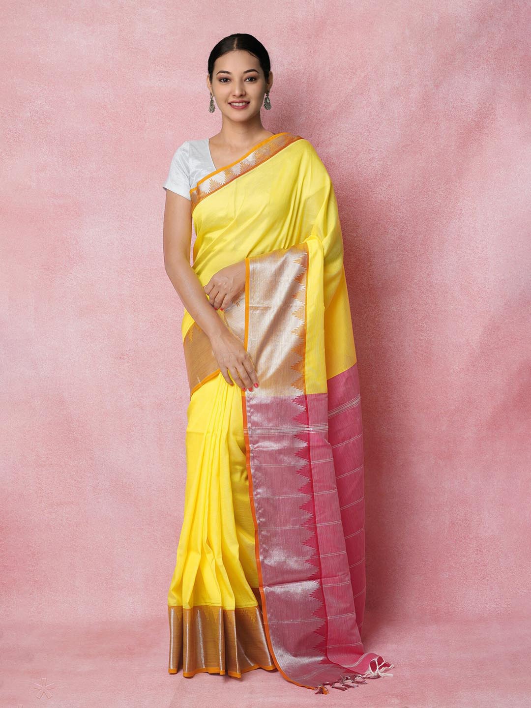 

Unnati Silks Woven Design Pure Silk Handloom Mangalagiri Saree, Yellow